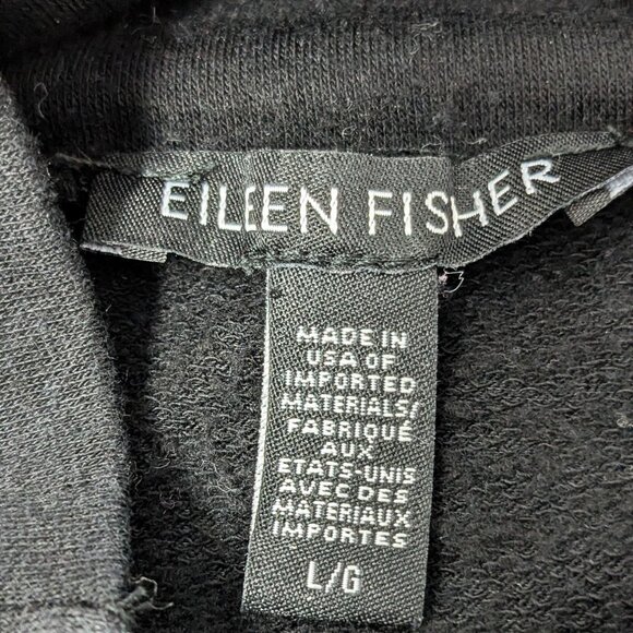 Eileen Fisher Oversized Funnel Neck Tunic Top Large Black Brushed Terry Tencel - Picture 7 of 13